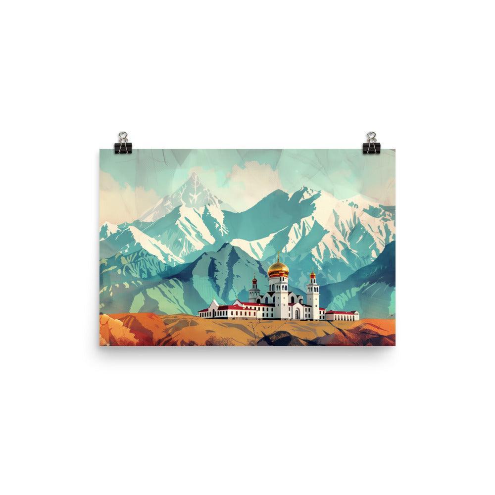 Kazakhstan Mountain Monastery Scenic Poster - Oh Posters