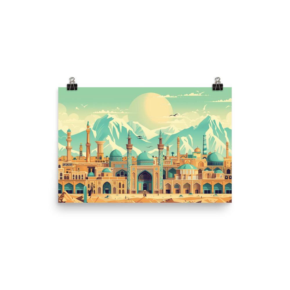 Iran Majestic Mosque Cityscape Vintage Art Poster - Oh Posters