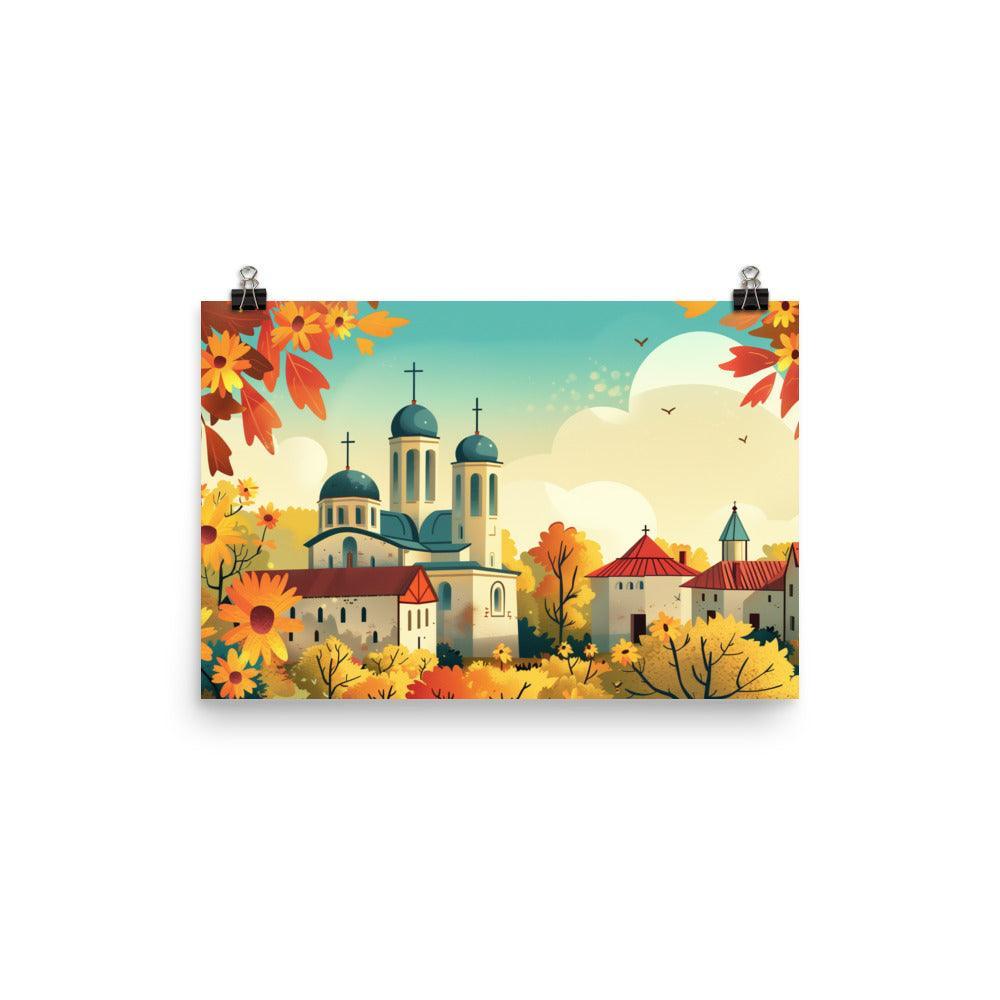 Moldova Tranquil Orthodox Church in Flowering Countryside Poster - Oh Posters