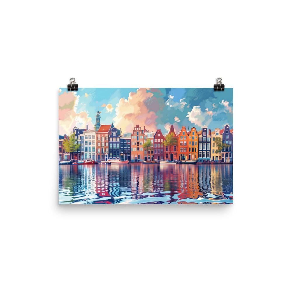 Netherlands Colorful Amsterdam Canal Rowhouses Poster - Oh Posters