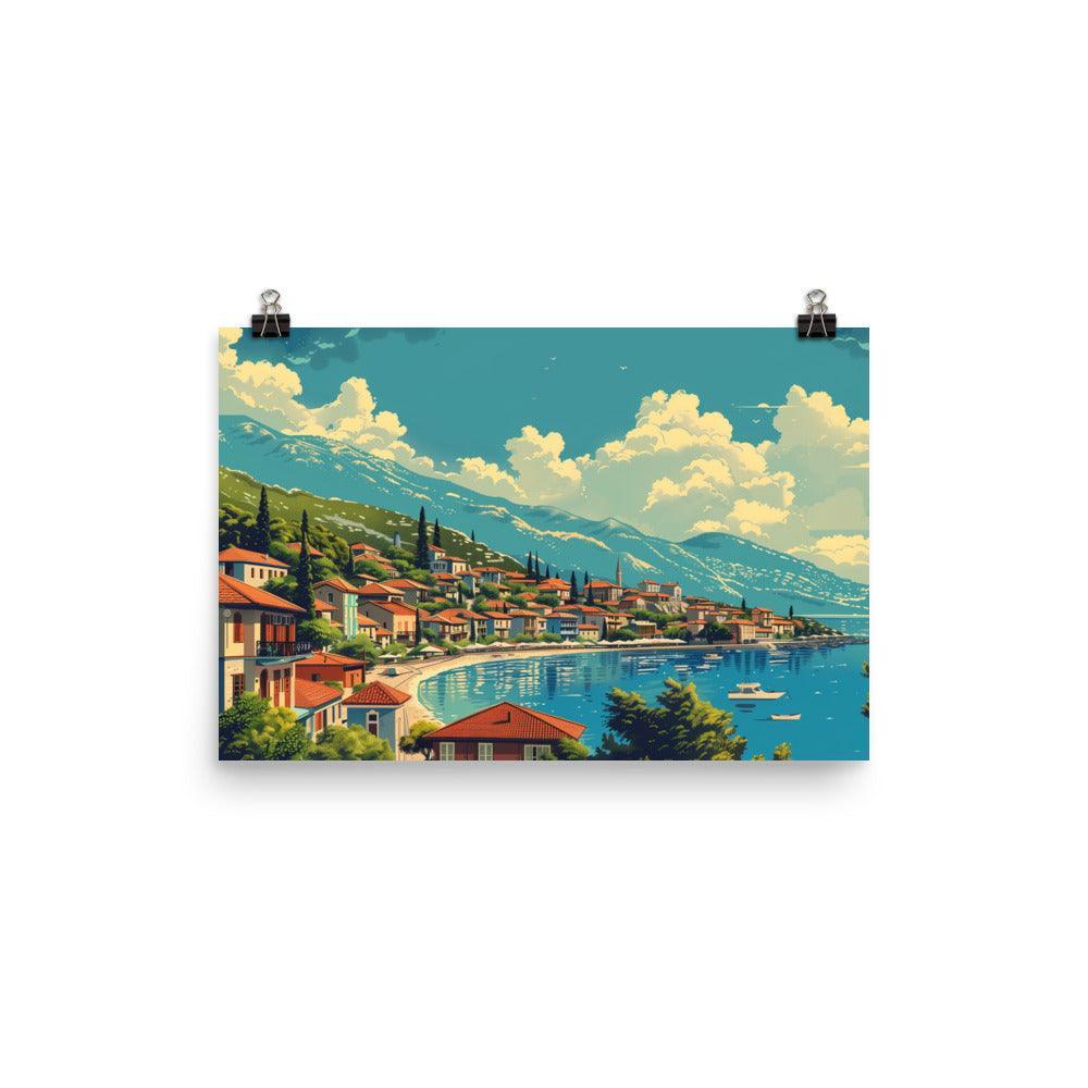 North Macedonia Lakeside Village Scenic Poster - Oh Posters