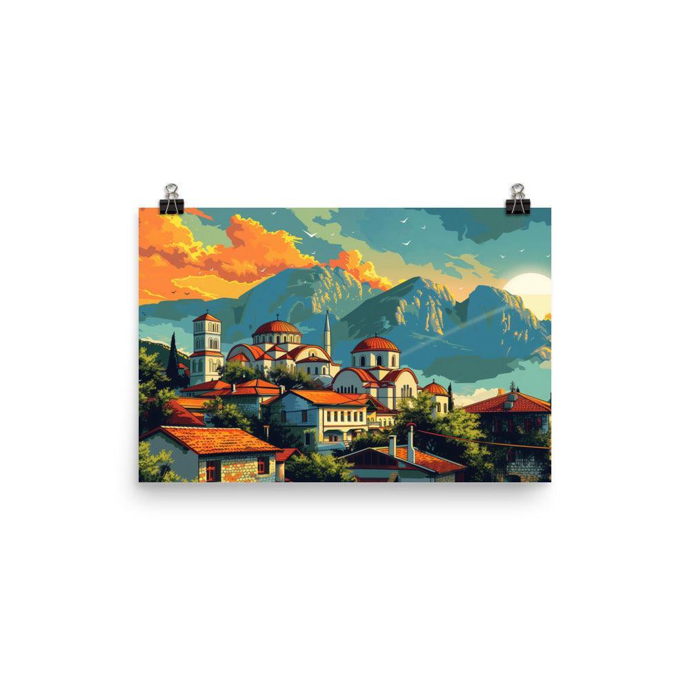 North Macedonia Mountain Town at Sunset Poster - Oh Posters