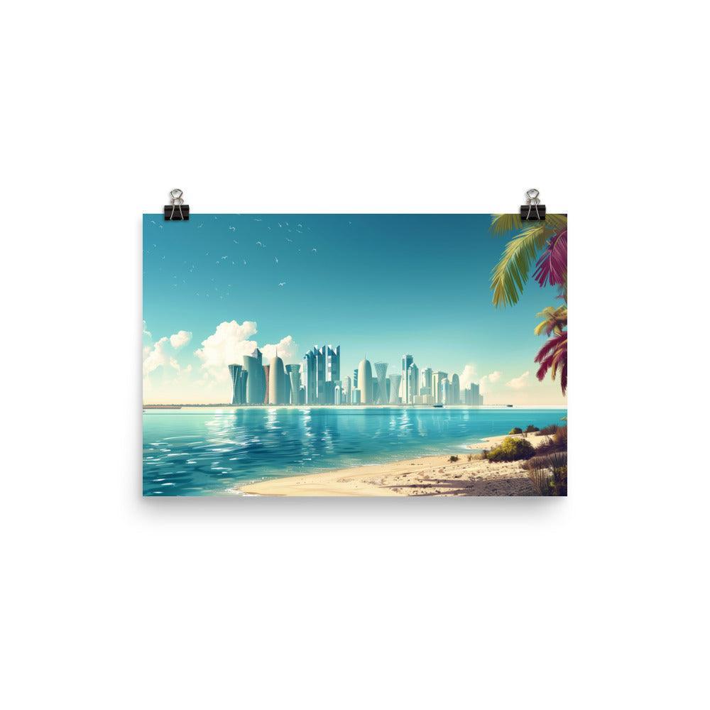 Qatar Modern Coastal Skyline Daytime Poster - Oh Posters