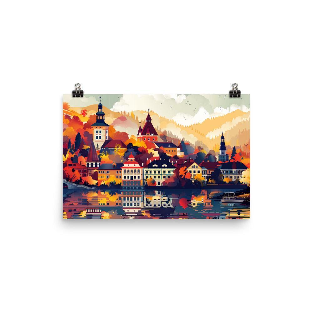 Romania Autumn Village Scenic Reflection Poster - Oh Posters