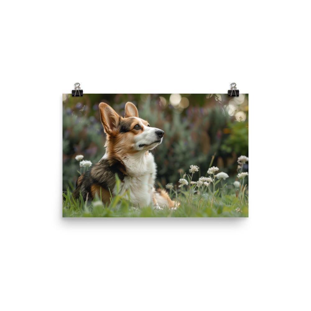 Cardigan Welsh Corgi in Flower Field Photograph Poster - Oh Posters