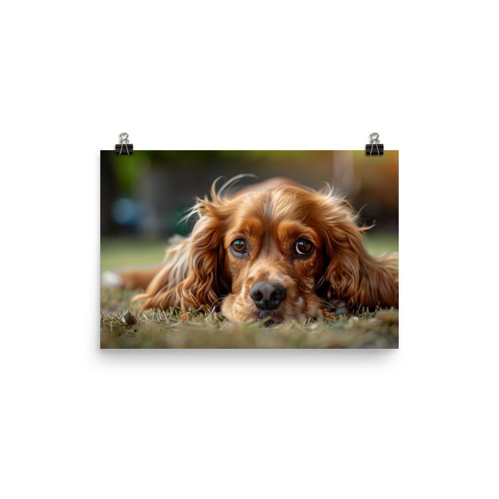 Cocker Spaniel Lying in Grass Close-Up Portrait Poster - Oh Posters