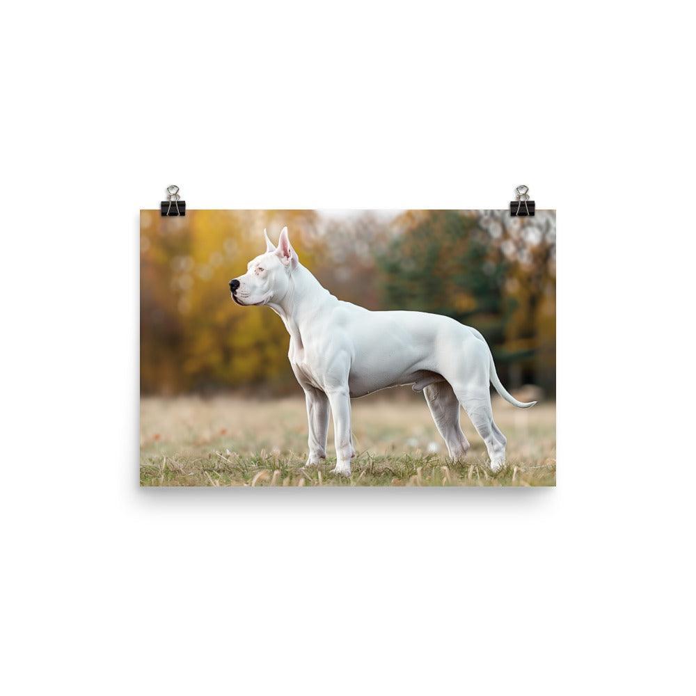 Dogo Argentino Standing in Autumn Field Portrait Poster - Oh Posters