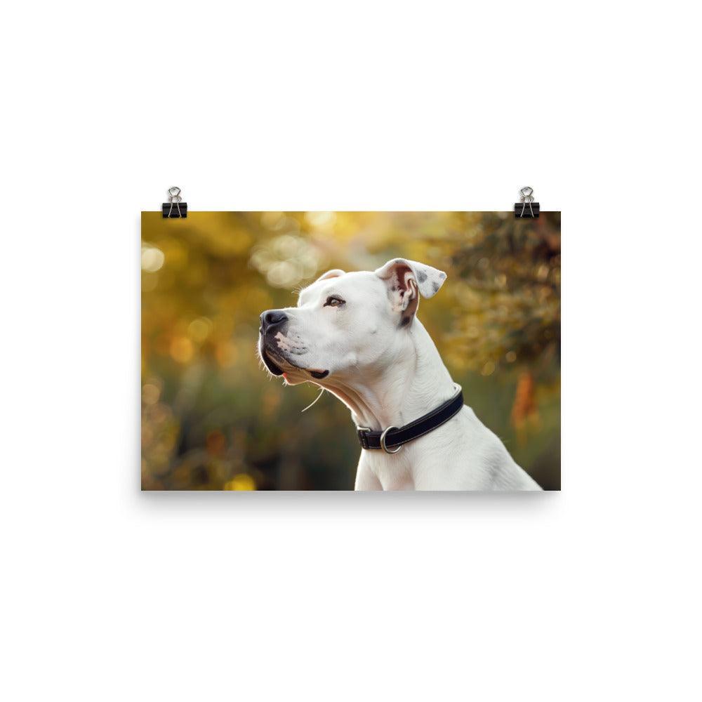 Dogo Argentino Close-Up in Sunlit Garden Portrait Poster - Oh Posters