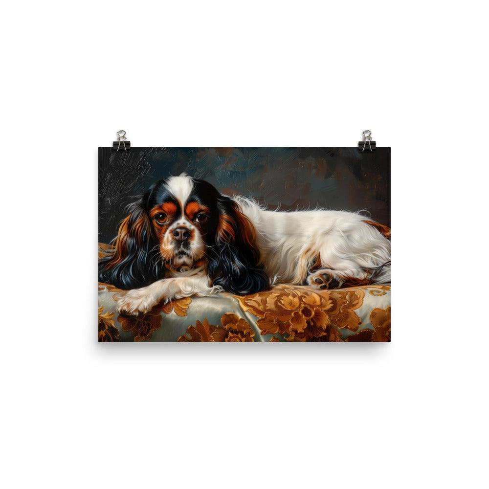 English Toy Spaniel on Ornate Cushion Painting Poster - Oh Posters