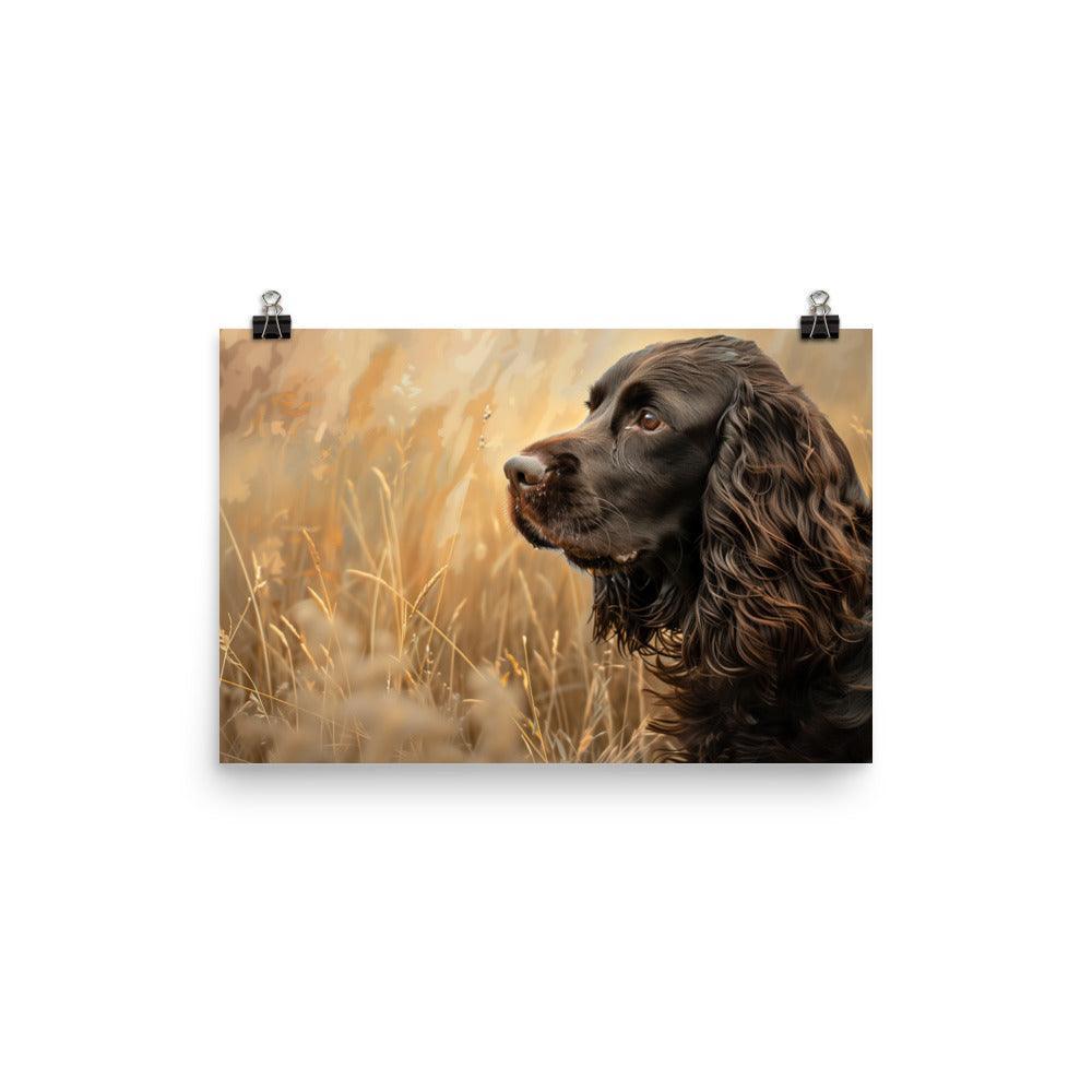 Field Spaniel in Golden Meadow Portrait Poster - Oh Posters