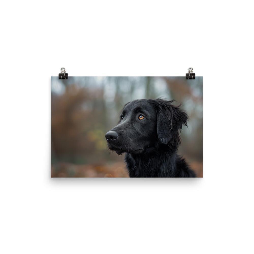 Flat-Coated Retriever in Autumn Forest Portrait Poster - Oh Posters