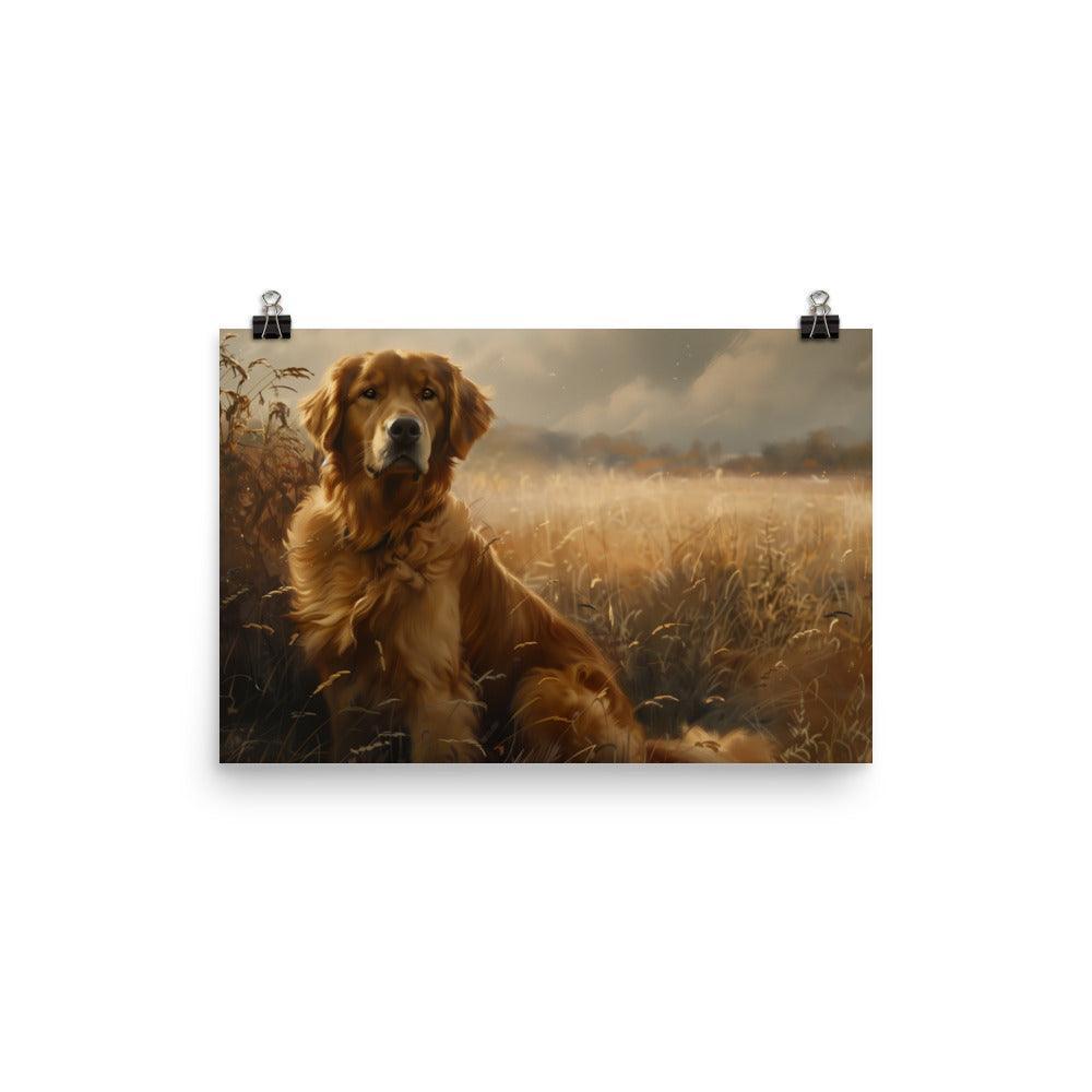 Golden Retriever Field Landscape Painting Poster - Oh Posters