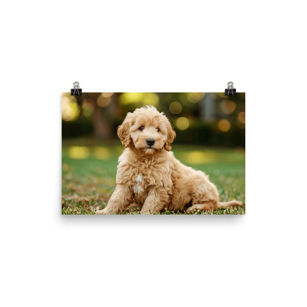 Goldendoodle Puppy in Green Field Poster - Oh Posters