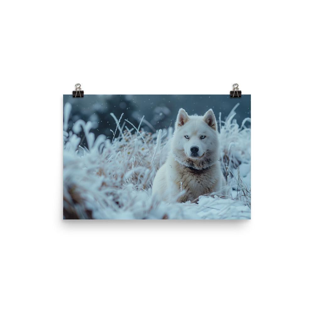 Hokkaido Dog in Snowy Wilderness Landscape Poster - Oh Posters