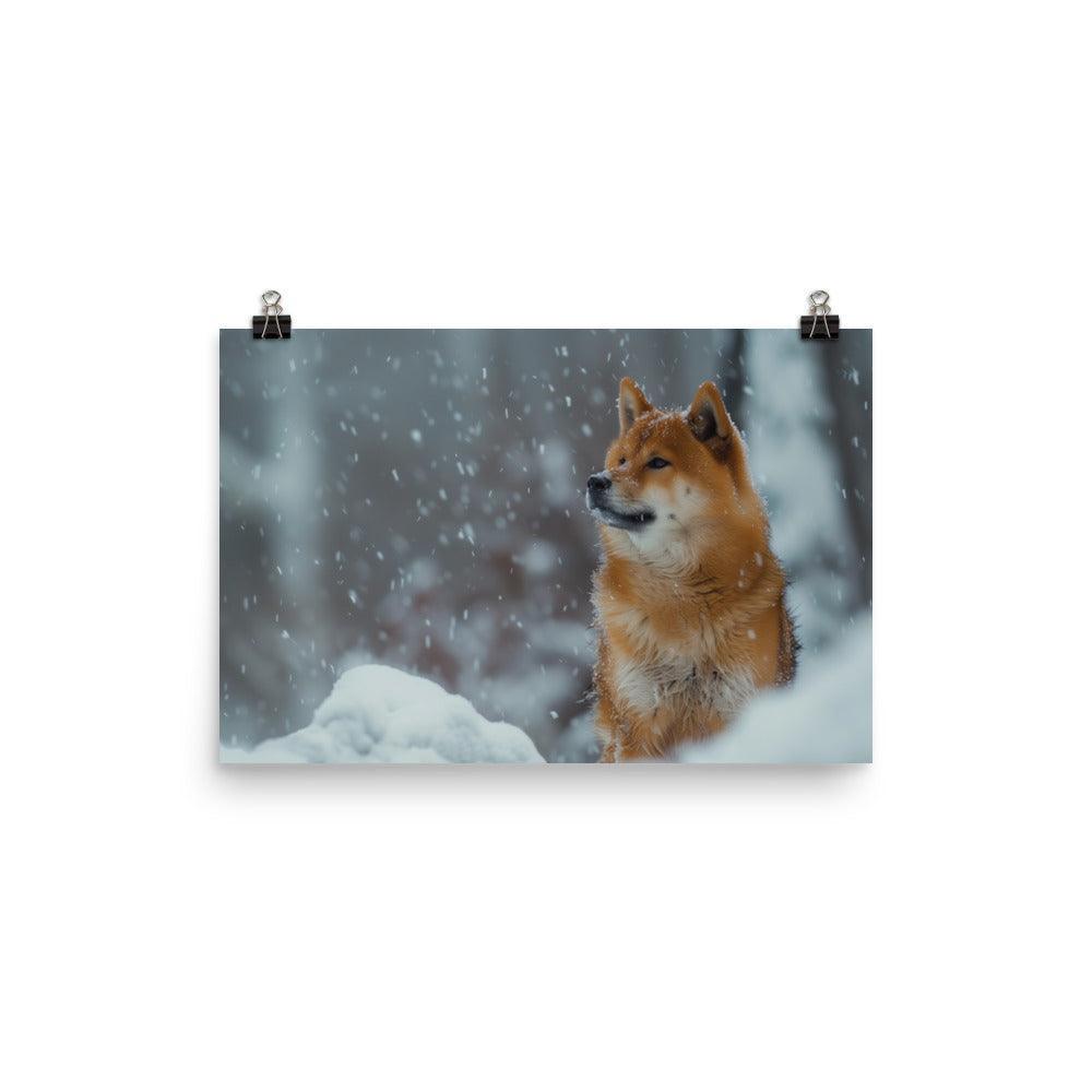 Hokkaido Dog During Winter Snowfall Poster - Oh Posters