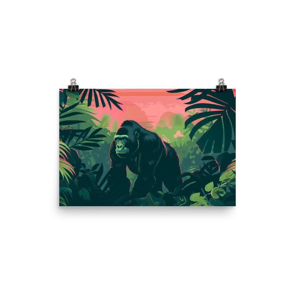 Gorilla in Tropical Jungle Graphic Art Poster - Oh Posters