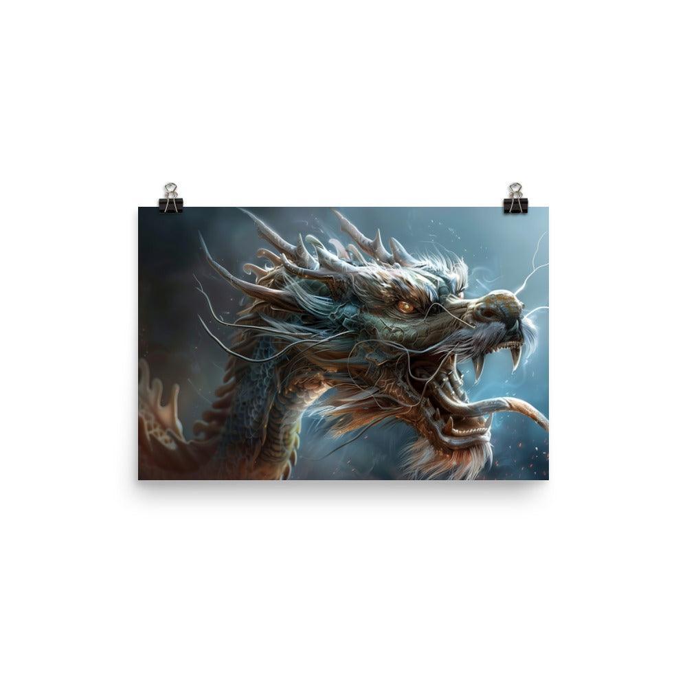 Ferocious Chinese Dragon Mythical Creature Digital Fantasy Art Poster - Oh Posters