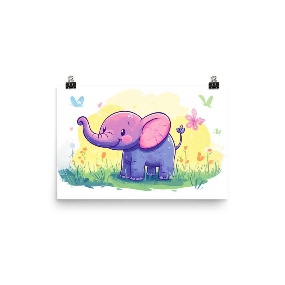 Cute Kids Elephant Cartoon Illustration Poster - Oh Posters