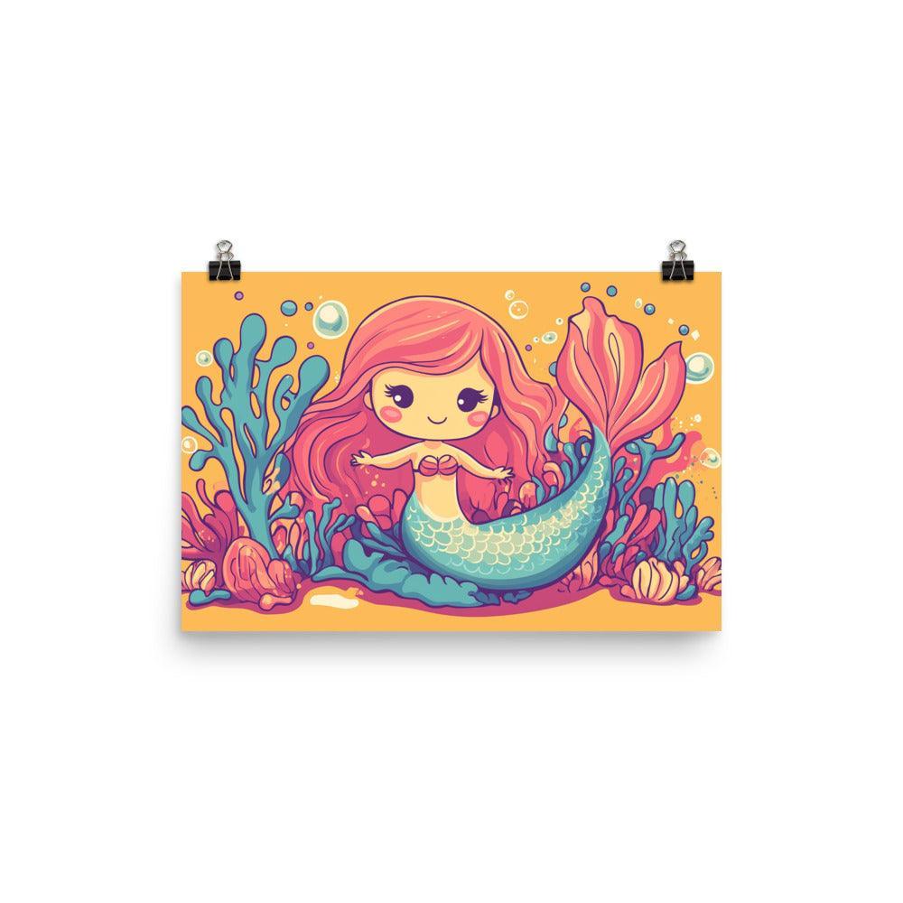 Cute Kids Mermaid Colorful Sea Adventure Art Poster - Oh Posters