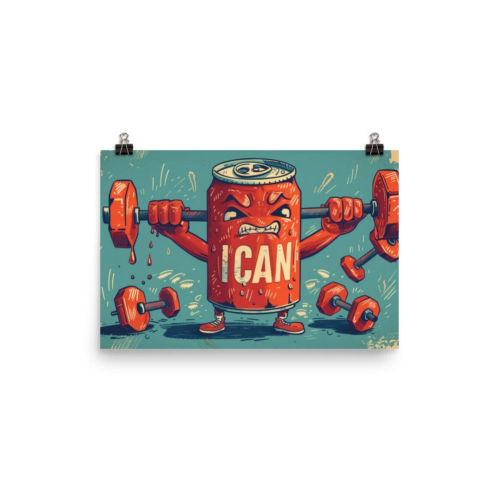 I Can Motivational Soda Can Lifting Weights Retro Art Poster - Oh Posters