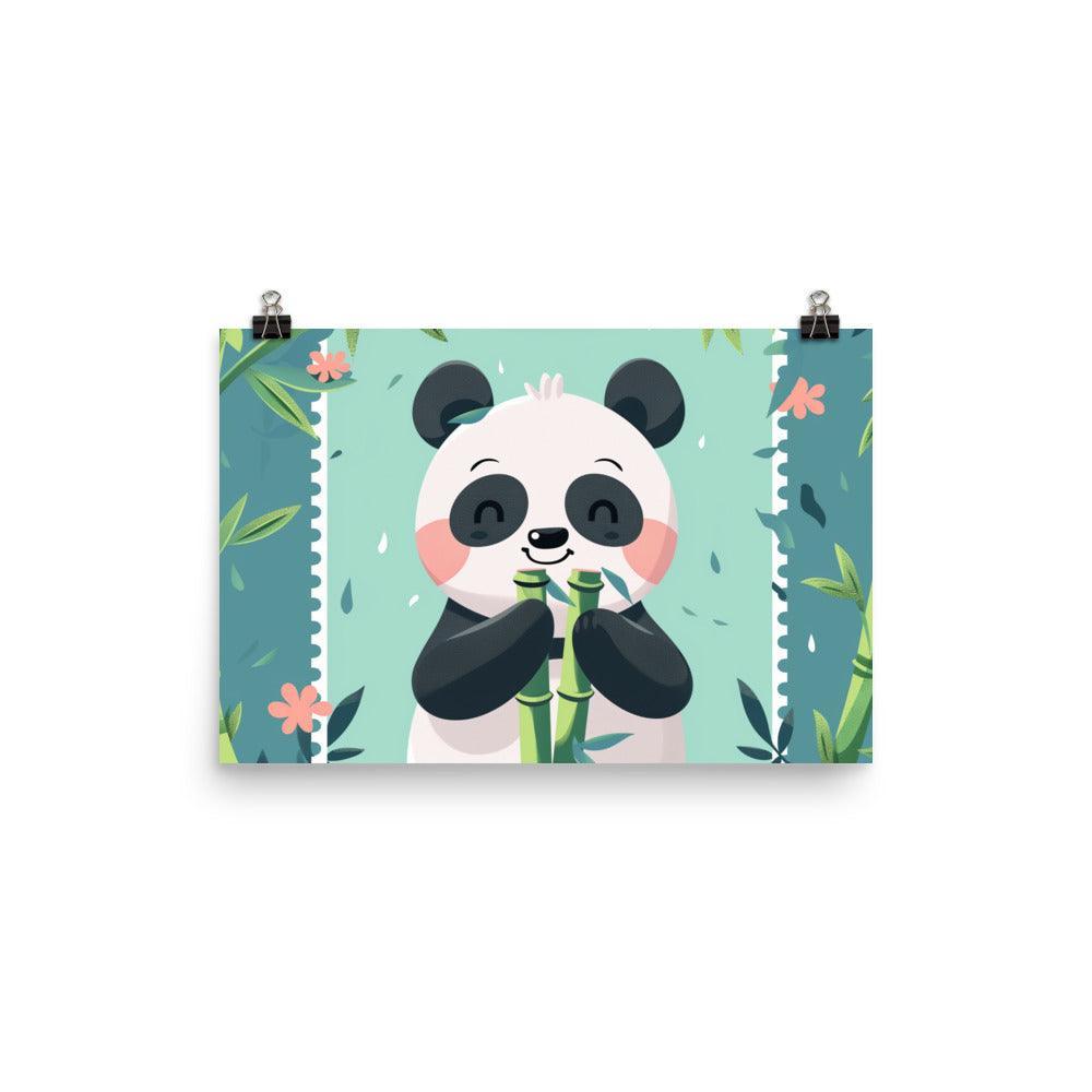 Cute Panda Eating Bamboo Kids Cartoon Illustration Poster - Oh Posters