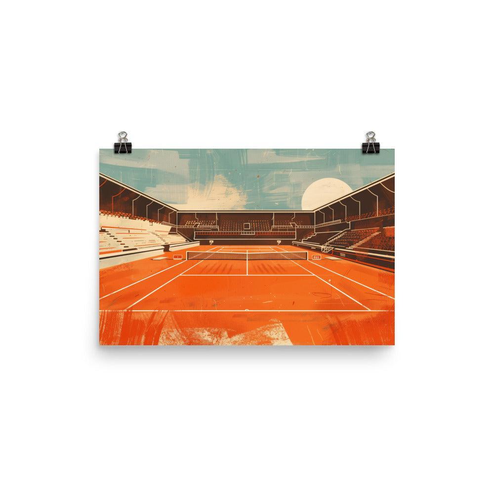 Empty Tennis Court Retro Style Stadium Art Poster - Oh Posters