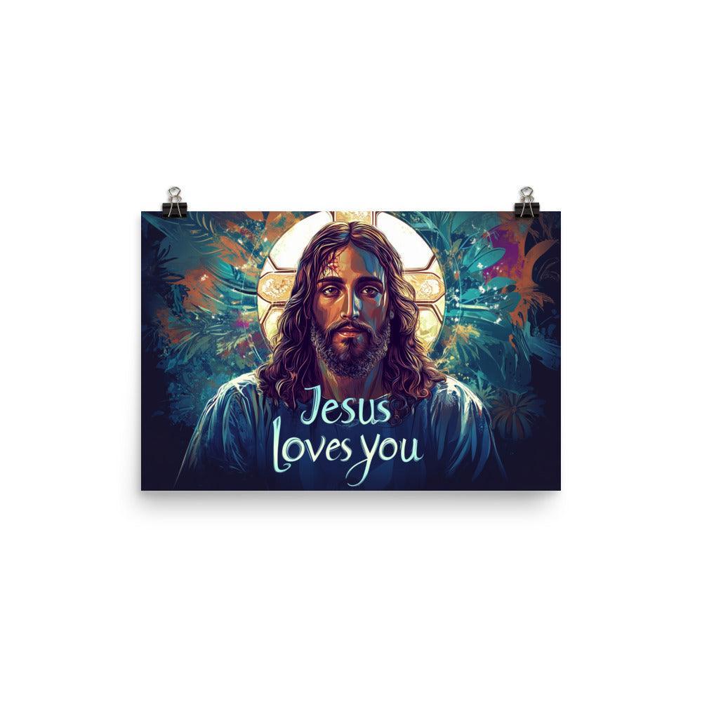 Jesus Loves You Modern Spiritual Art with Halo Poster - Oh Posters