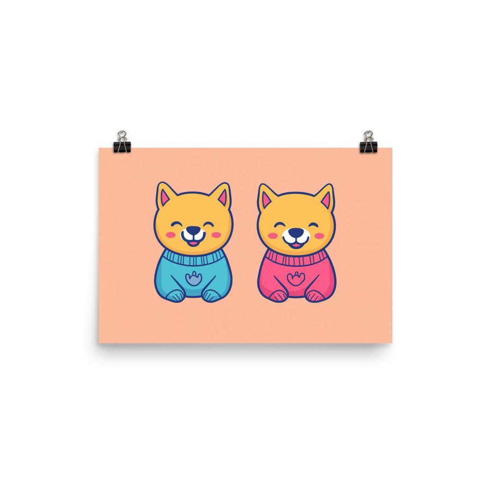 Cute Dingos in Sweaters Pastel Color Digital Art Poster - Oh Posters