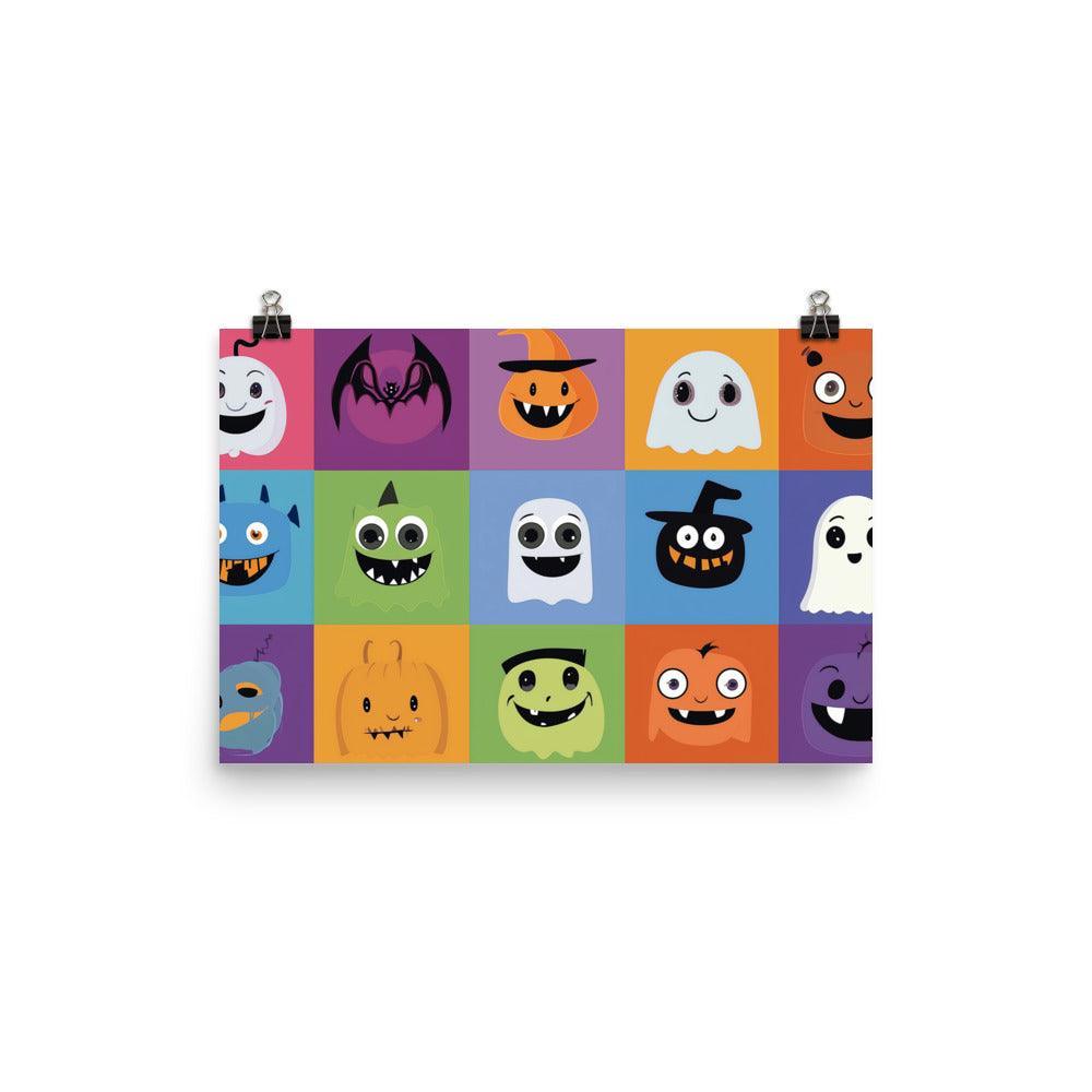 Colorful Halloween Monsters and Ghosts Character Grid Poster - Oh Posters