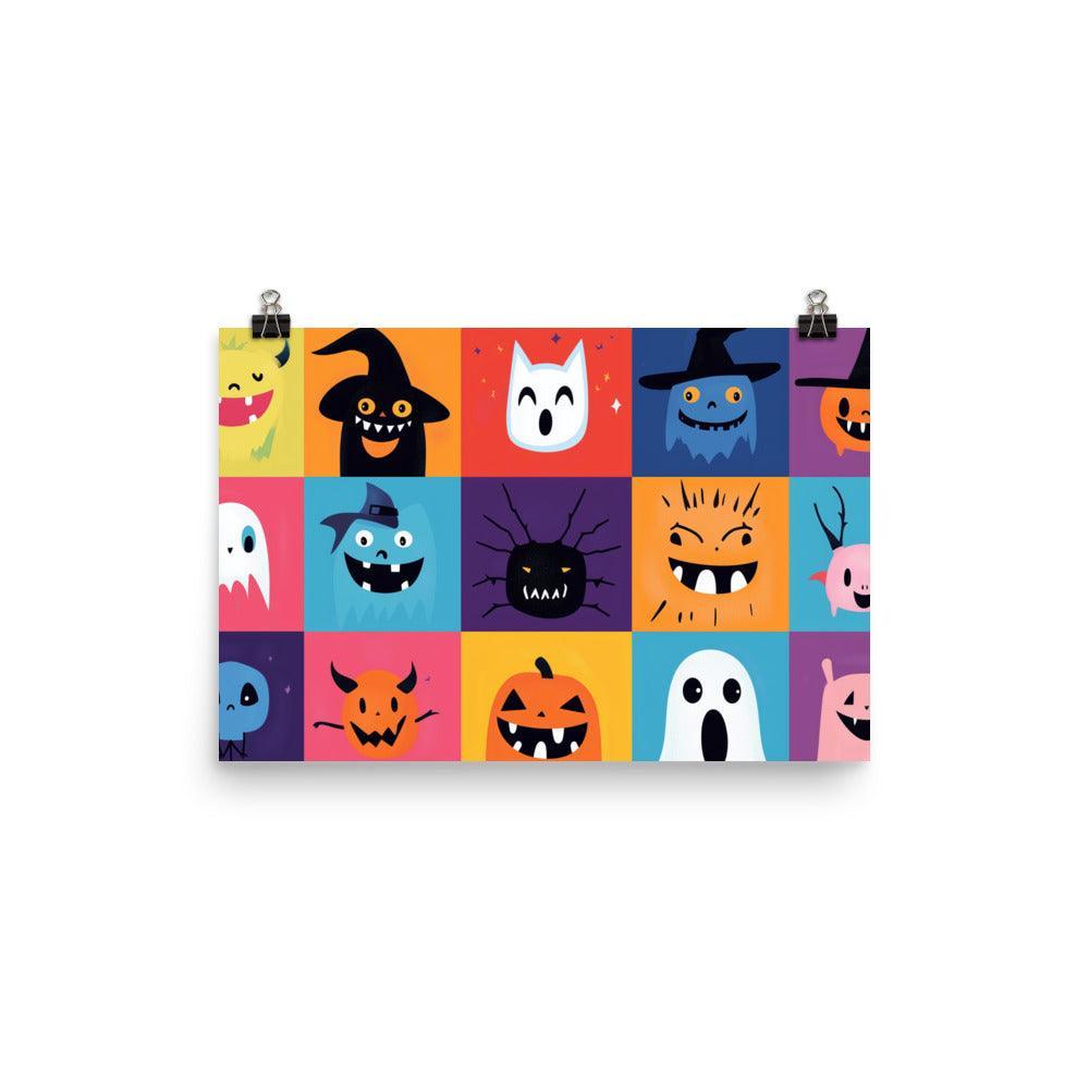 Fun Halloween Creatures Cartoon Style Grid Poster - Oh Posters