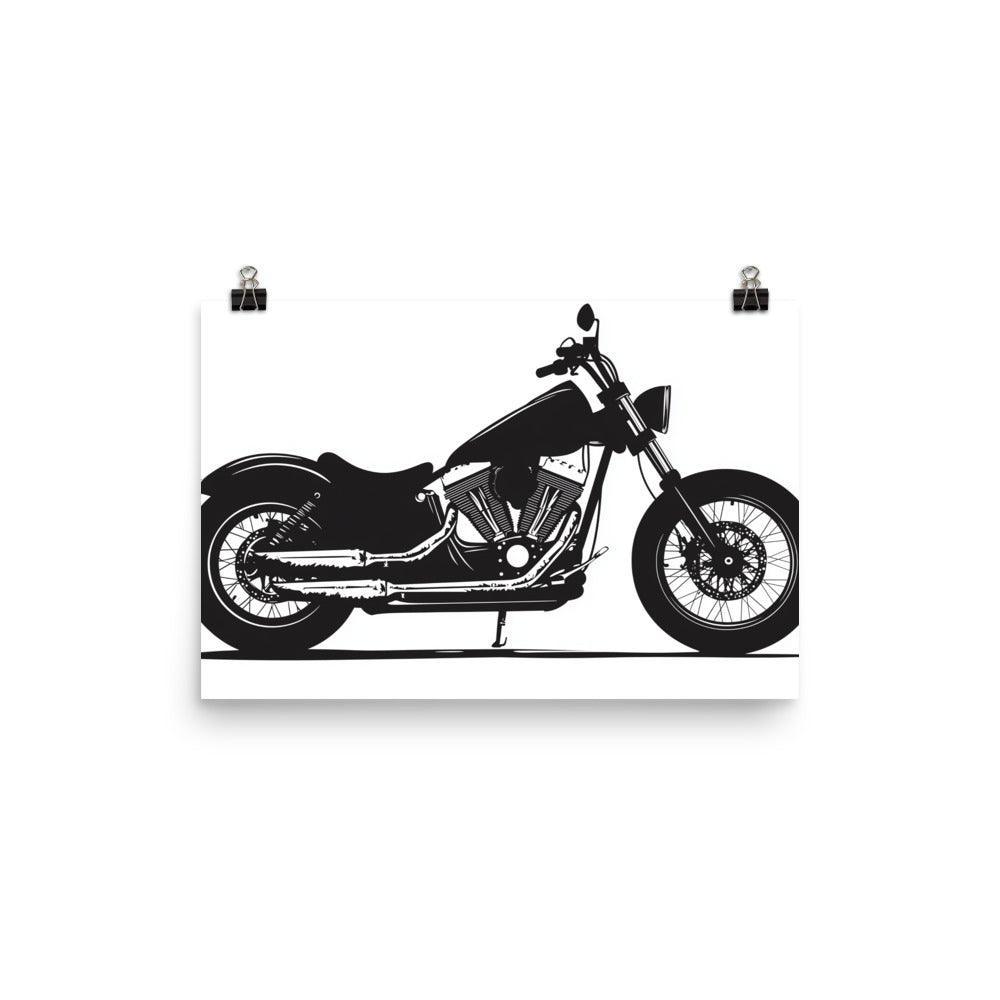 Classic Cruiser Motorcycle Silhouette Black and White Art Poster - Oh Posters