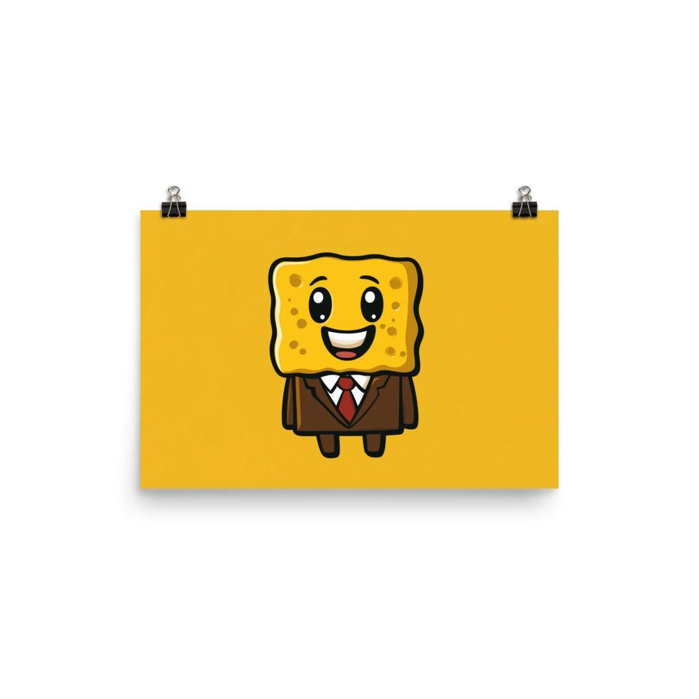 Cute Sponge Character in Suit Playful Cartoon Art Poster - Oh Posters