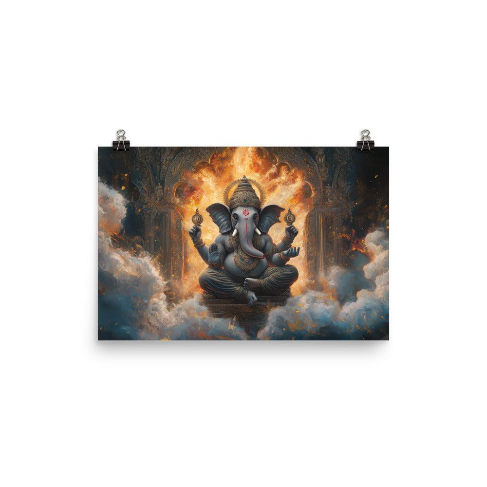 Fiery Ganesh with Glowing Background Sacred Indian Illustration Poster - Oh Posters