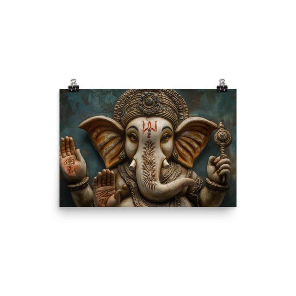 Close-up Ganesh Sculpture with Intricate Details Traditional Hindu Art Poster - Oh Posters