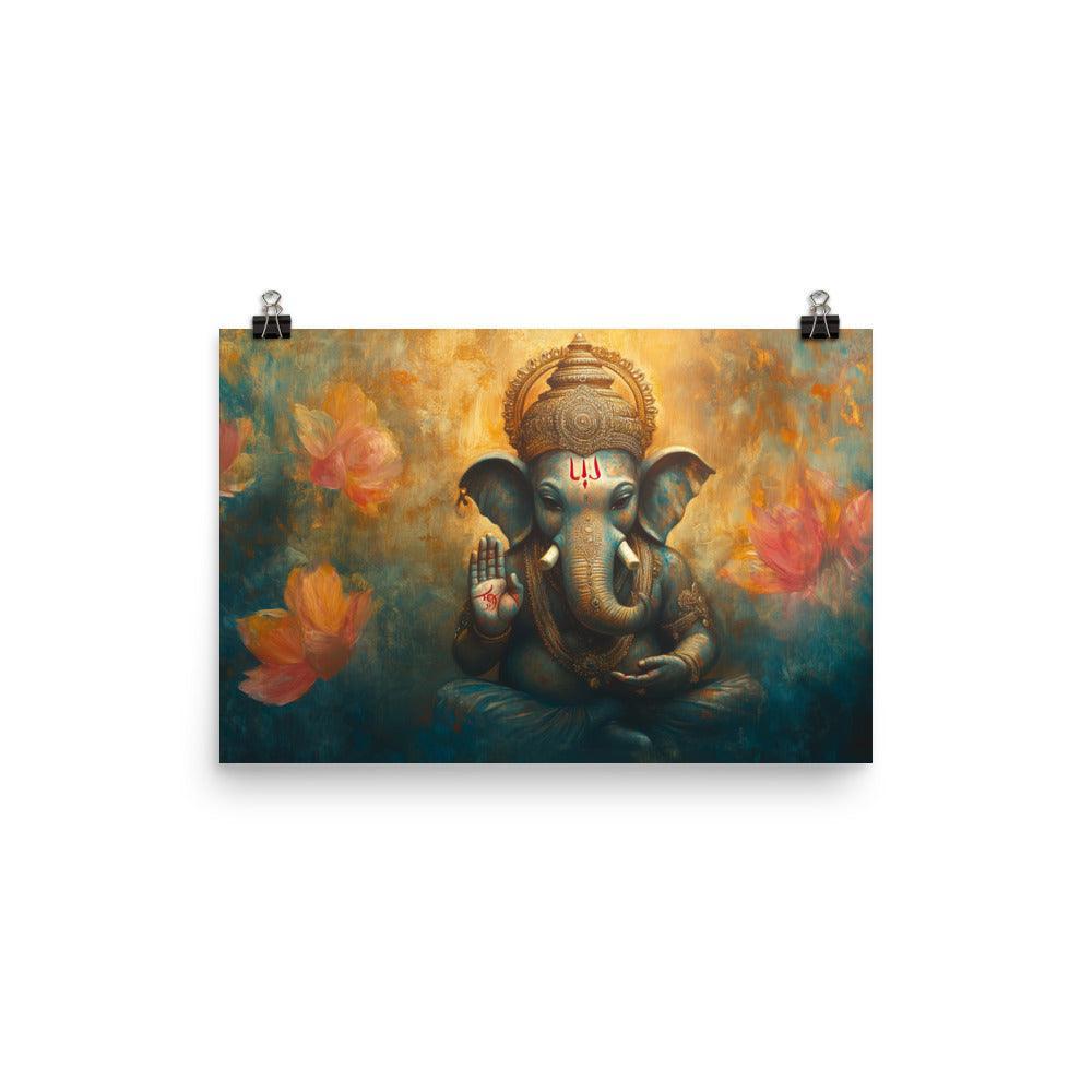 Ganesh Spiritual Art with Lotus Flowers Mystical Painting Poster - Oh Posters