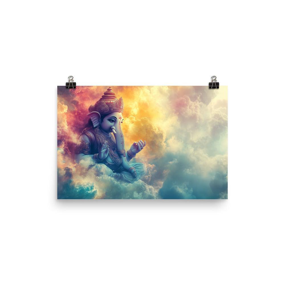 Divine Ganesh in the Clouds Spiritual Fantasy Artwork Poster - Oh Posters