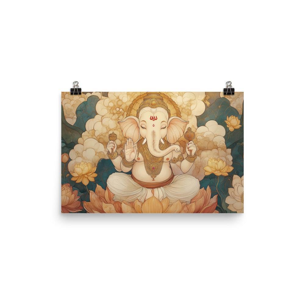 Ganesh Surrounded by Lotus Flowers Ethereal Watercolor Art Poster - Oh Posters