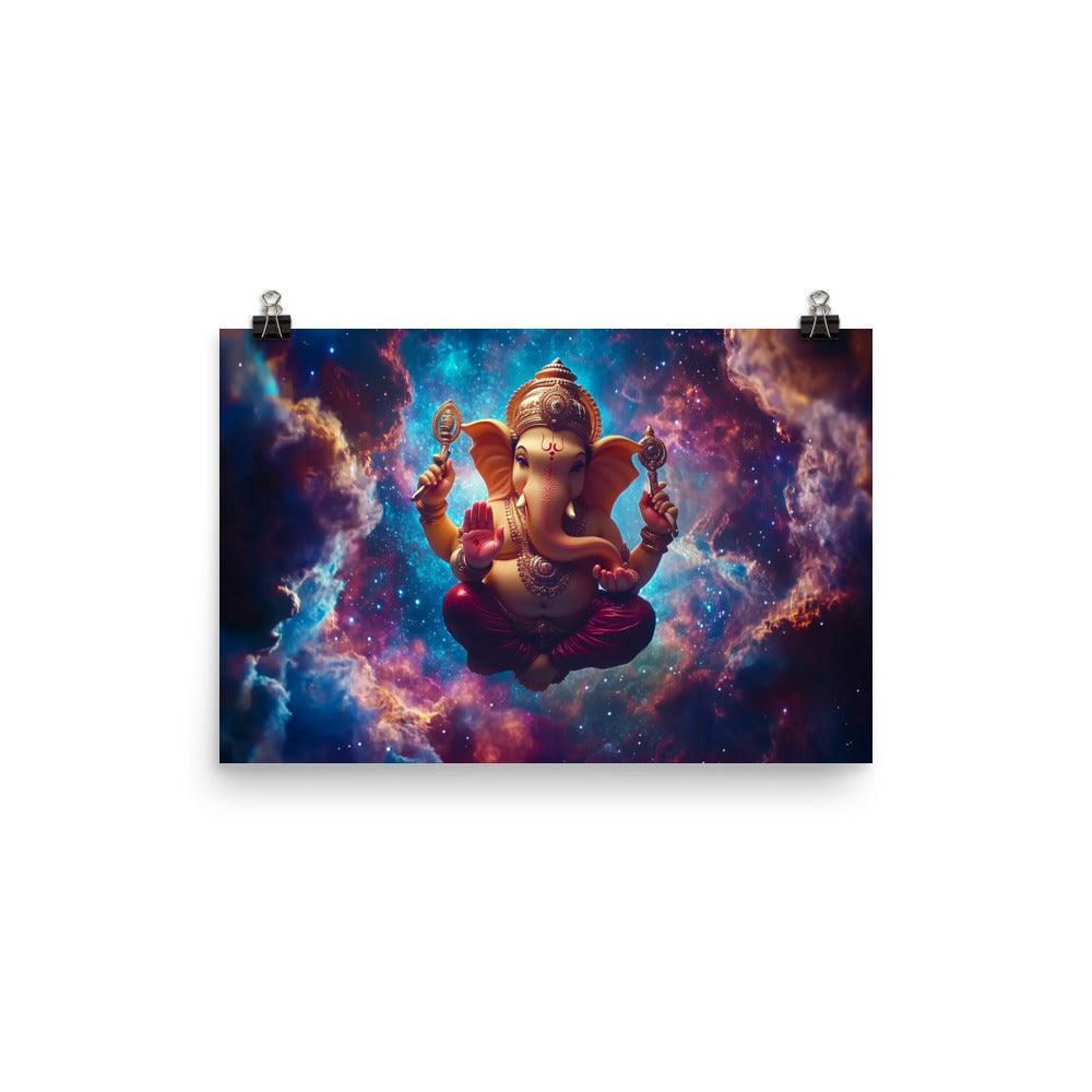 Ganesh with Cosmic Aura Mystical Space Artwork Poster - Oh Posters