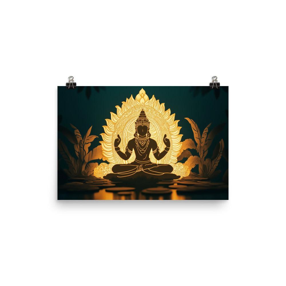 Illuminated Vishnu in a Lotus Design Glowing Spiritual Artwork Poster - Oh Posters