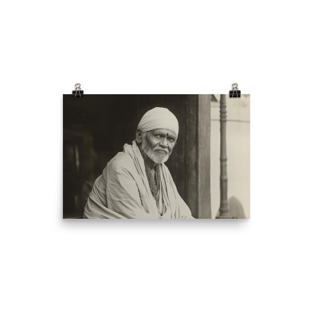 Serene Sai Baba Vintage Monochrome Photograph Poster - Oh Posters