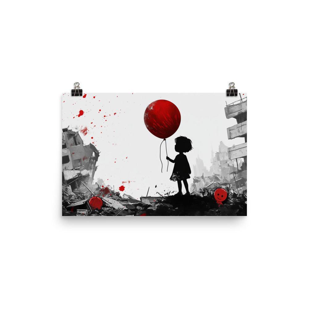 Child with Red Balloon in War-Torn Palestine Poster - Oh Posters