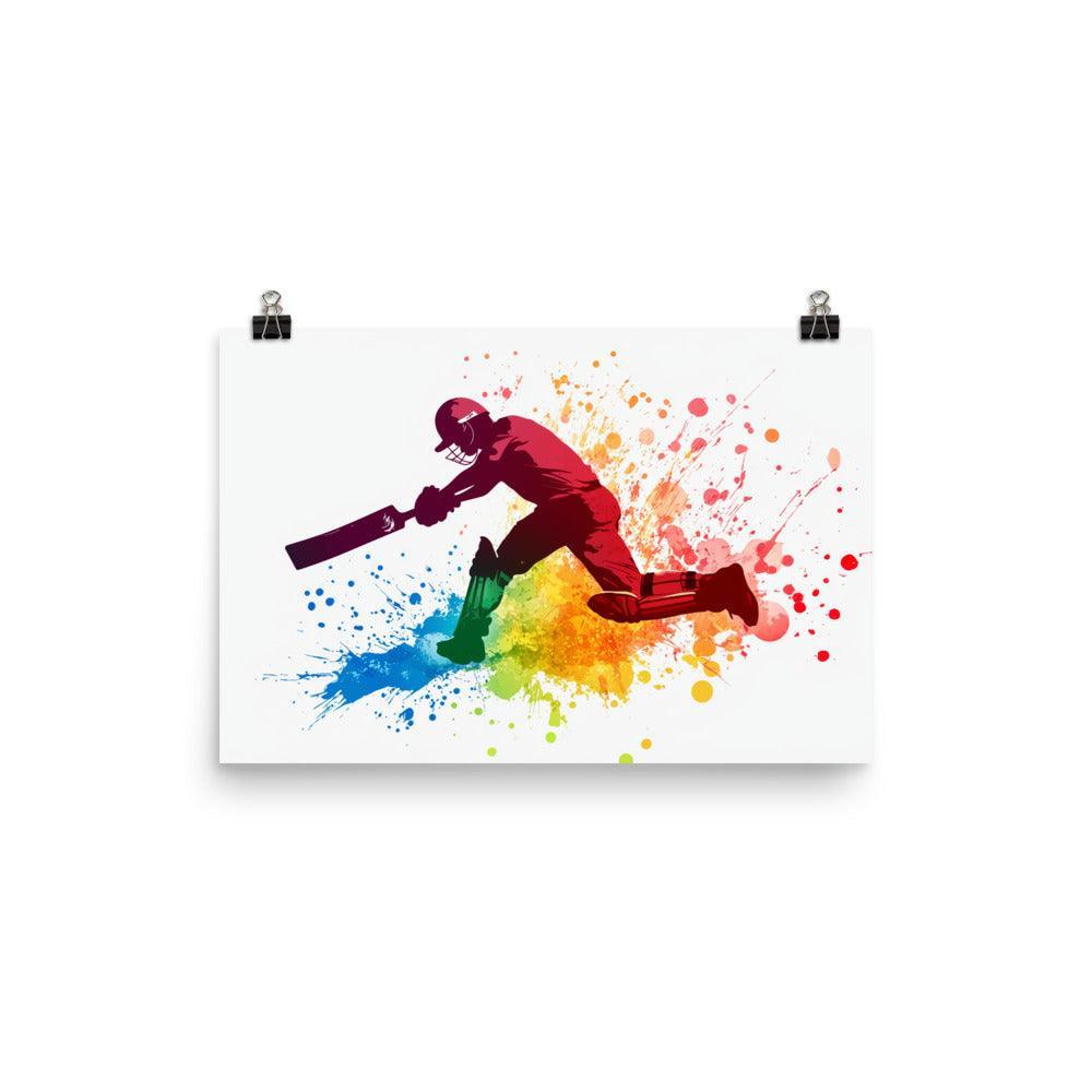 Colorful Cricket Batsman with Splatter Paint Effect Poster - Oh Posters