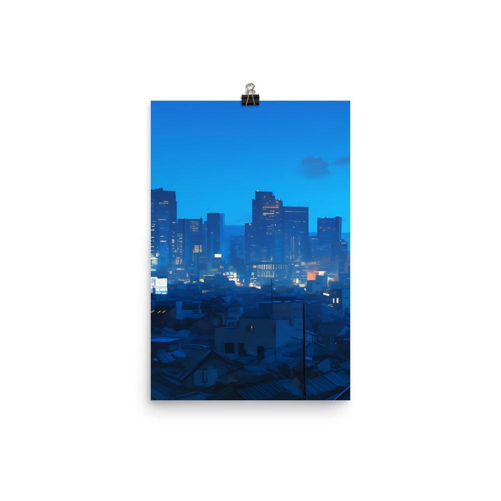 Dense Cityscape at Night with Skyscrapers and Rooftops Soft Lighting Art Poster - Oh Posters