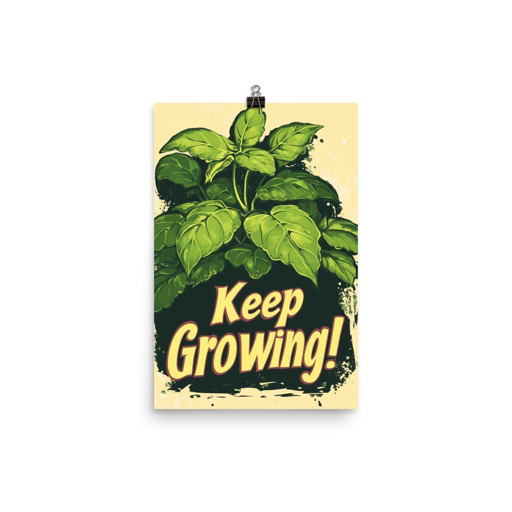 Keep Growing Botanical Illustration with Green Leaves on Cream Poster - Oh Posters