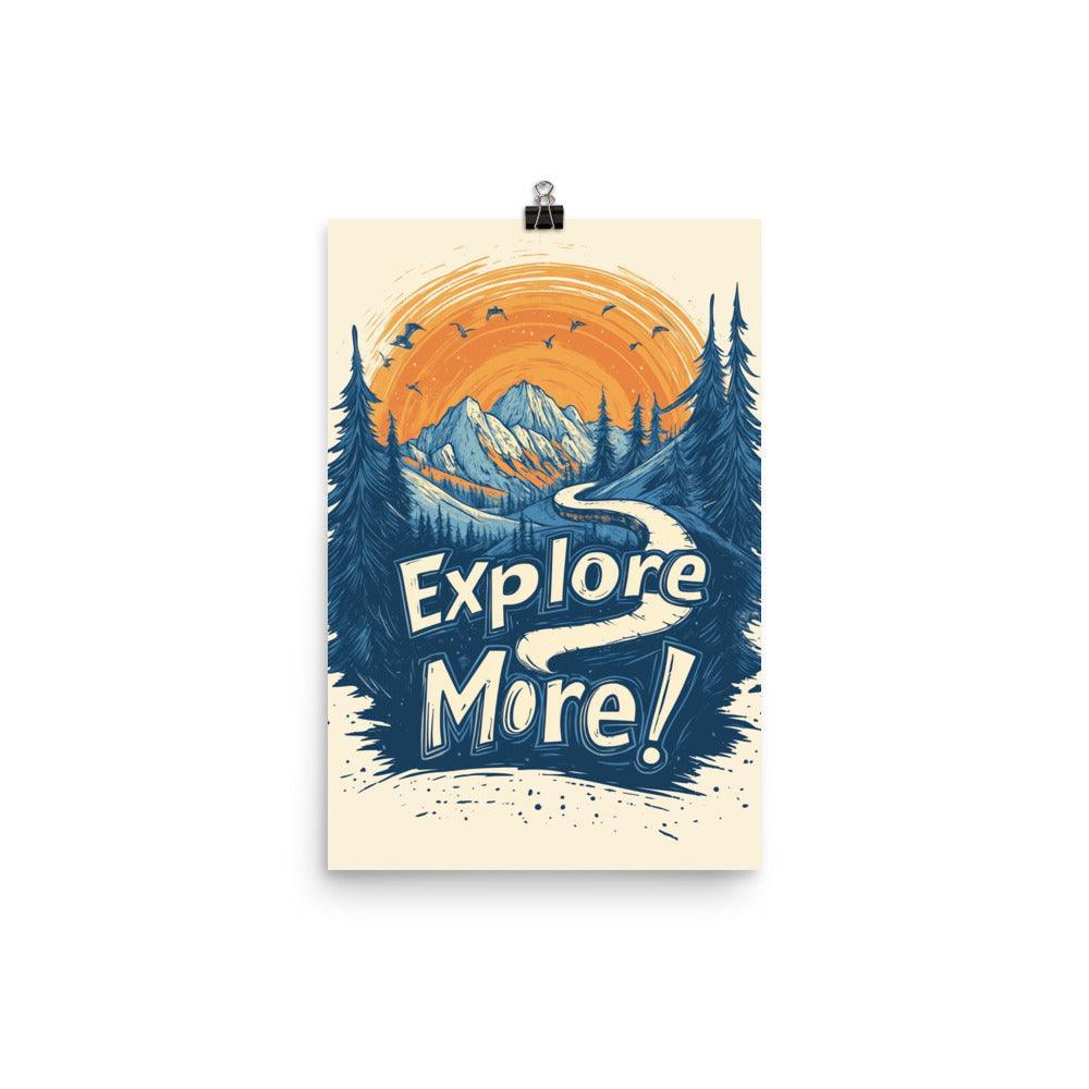 Explore More Scenic Mountain Illustration with Forest and Orange Sun Poster - Oh Posters