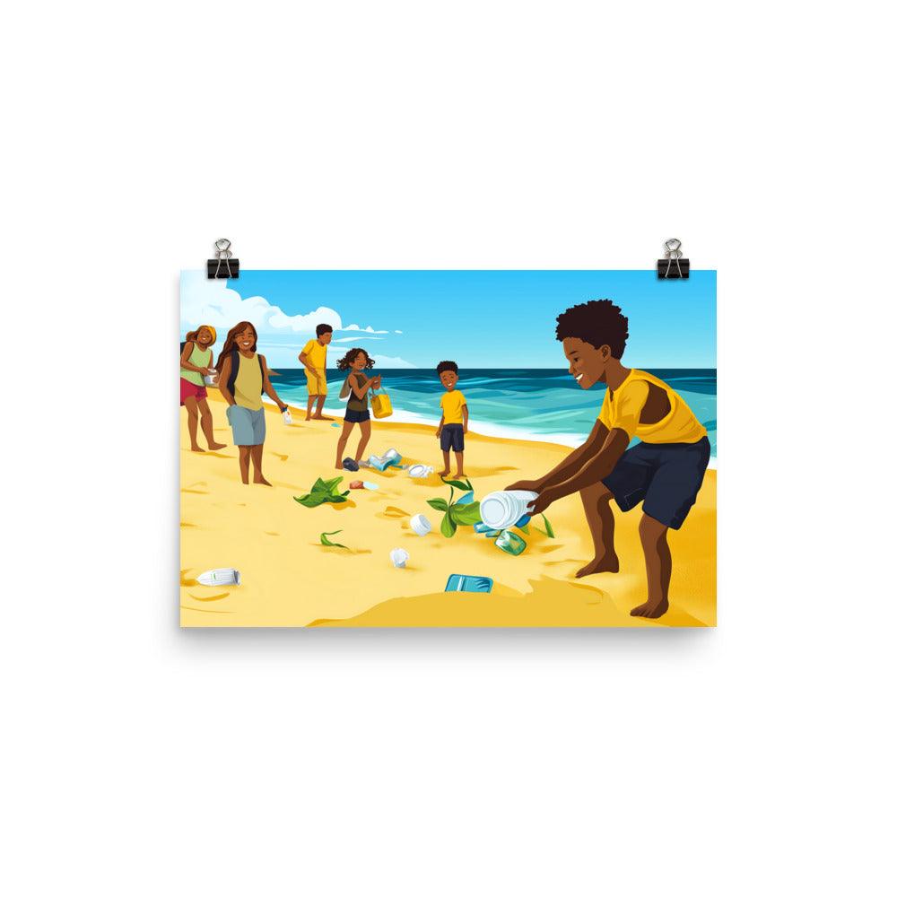 Beach Cleanup Community Effort for Ocean Preservation and Environmental Awareness Poster - Oh Posters