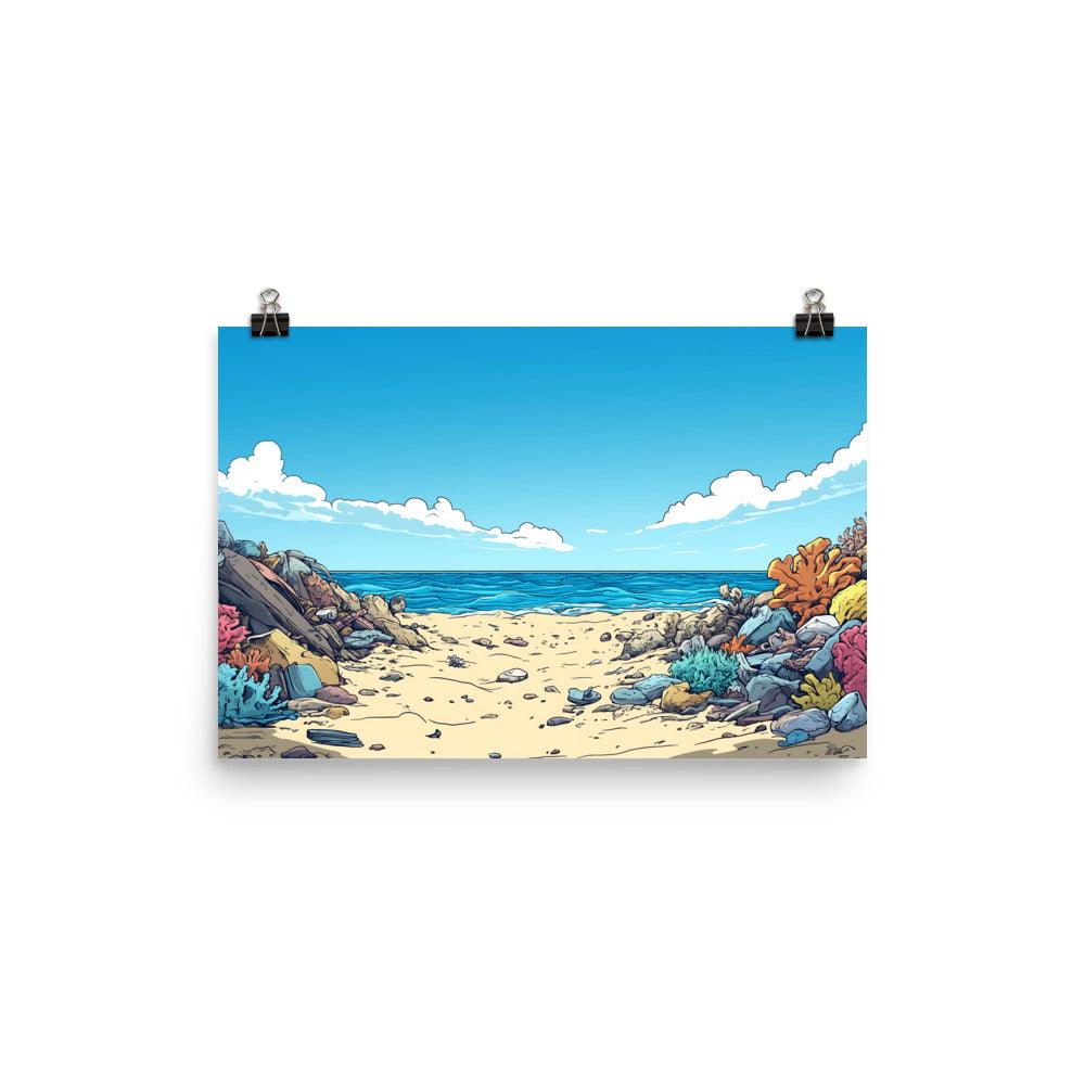 Beach Cleanup Coastal Serenity Artwork for Ocean Lovers Poster - Oh Posters