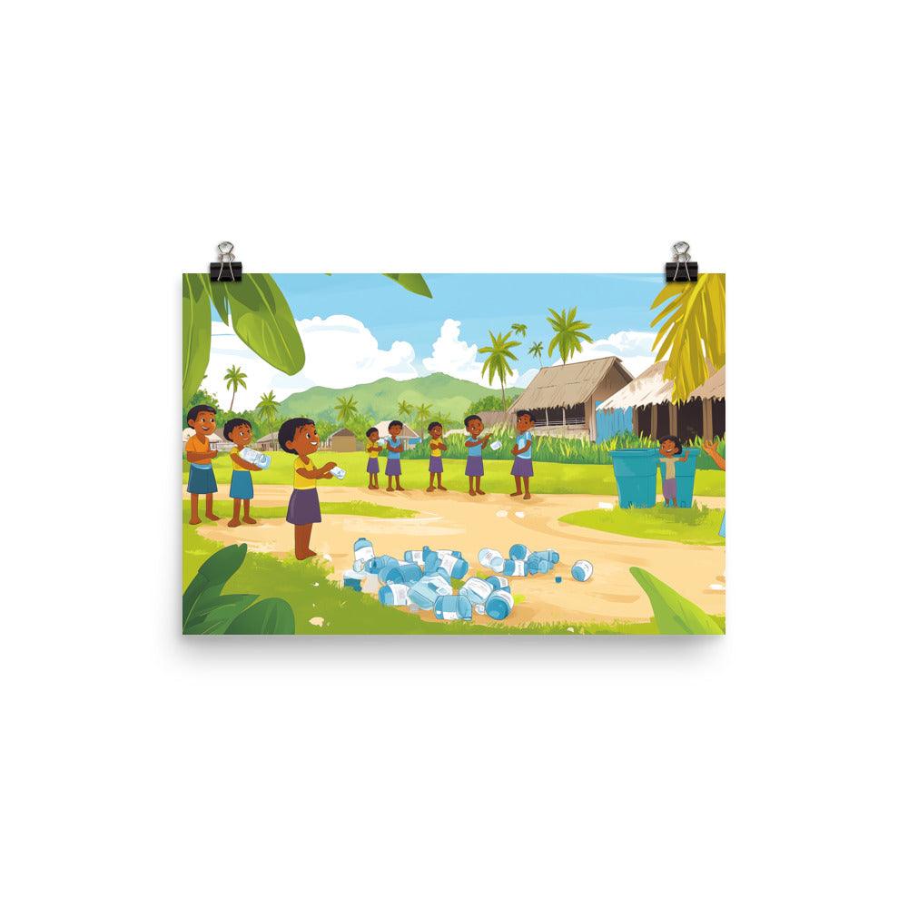 Beach Cleanup Kids Playing Environment Awareness Poster - Oh Posters