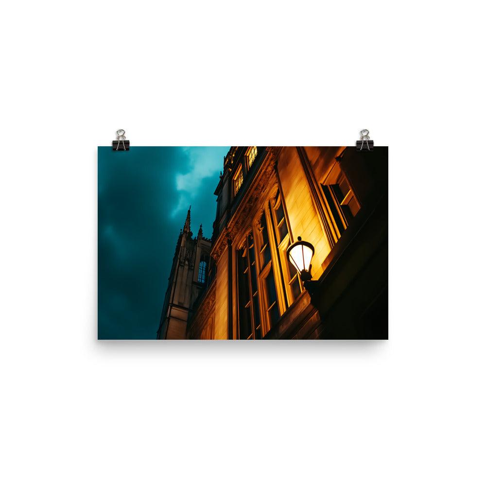 Manchester Nightscape Architectural View Illuminated by Streetlight Poster - Oh Posters