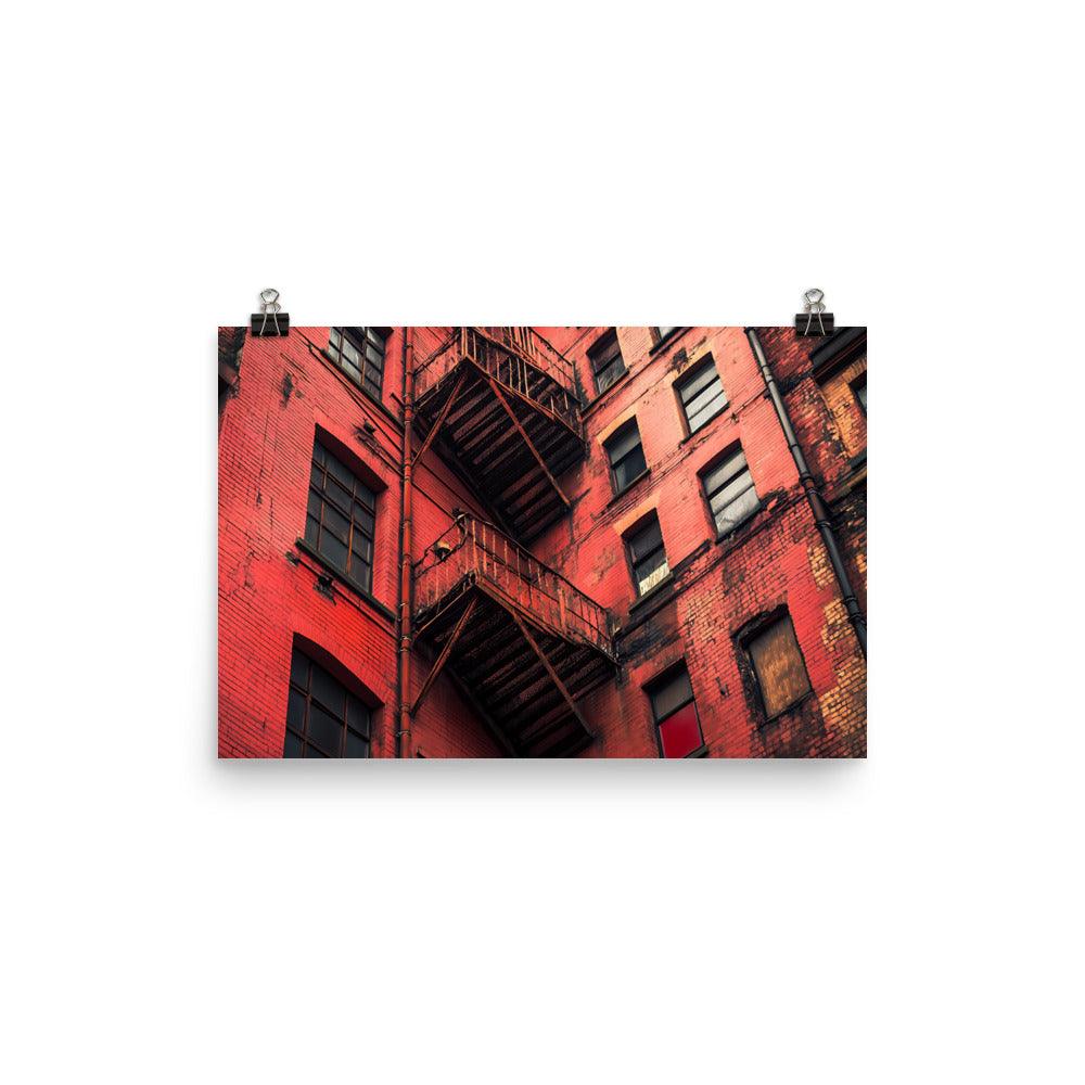Urban Manchester Vibes with Red Brick Building and Fire Escape Poster - Oh Posters